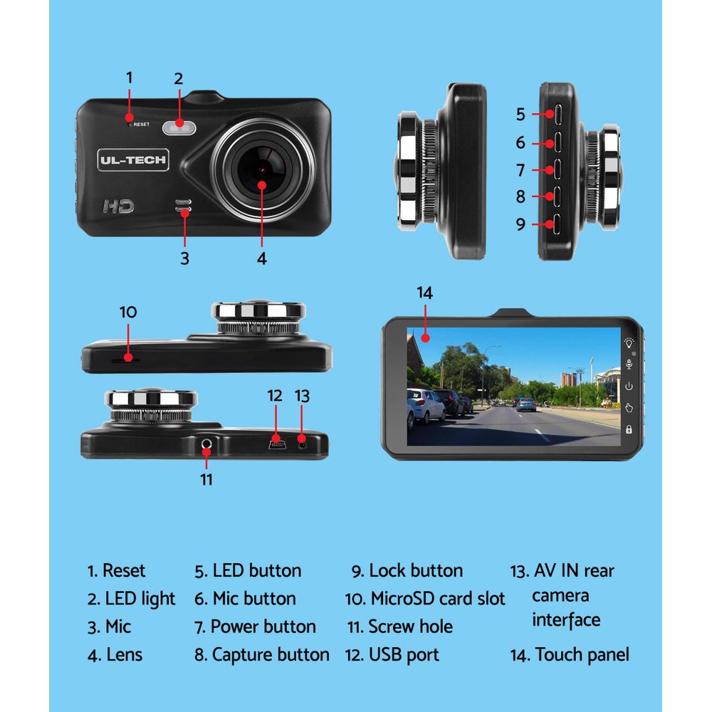 UL-tech Dash Camera 1080P 4" Front Rear View,UL-tech Dash Camera 1080P 4" Front Rear View Cam Car DVR Reverse Recorder 32GB - ShopFrenzy