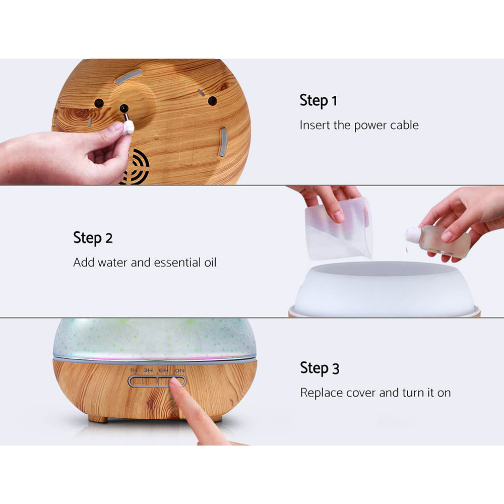 Devanti Aroma Diffuser Aromatherapy 3D Glass 400ml - ShopFrenzy