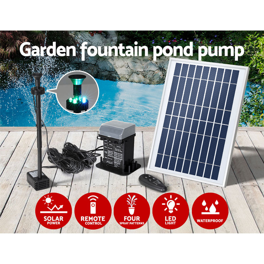 Gardeon Solar Pond Pump Submersible Fountain with Battery Kit LED Lights 5.2FT - ShopFrenzy