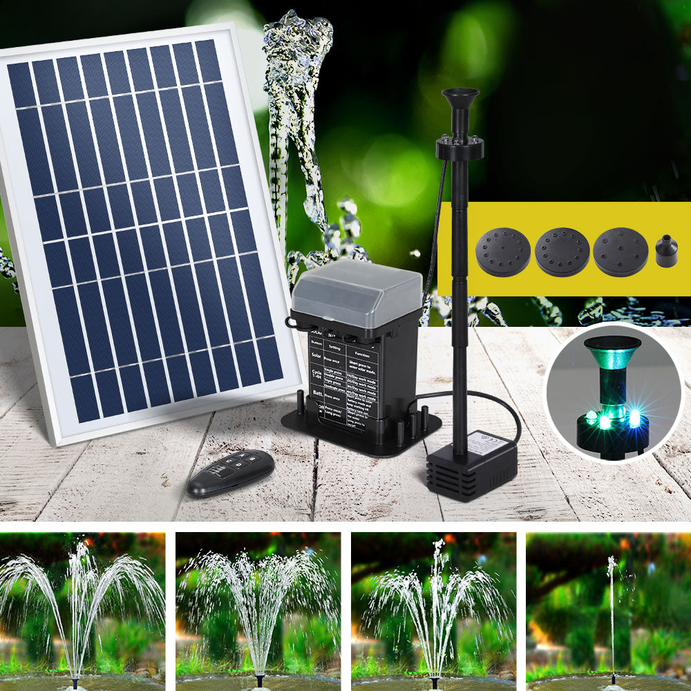 Gardeon Solar Pond Pump Submersible Fountain with Battery Kit LED Lights 5.2FT - ShopFrenzy