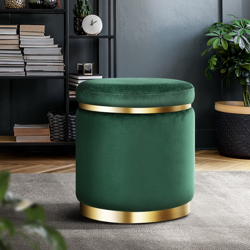 Artiss Ottoman Foot Stool Round Velvet Green - ShopFrenzy