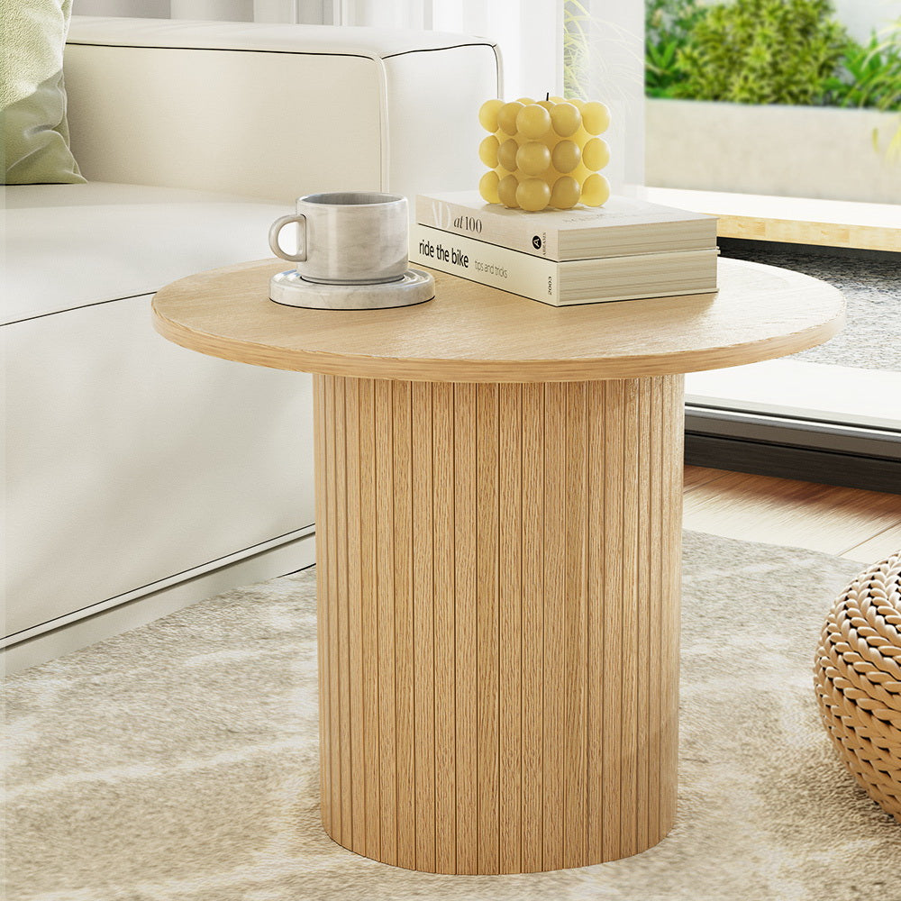 Artiss Coffee Table Round Fluted Base PIIA - ShopFrenzy