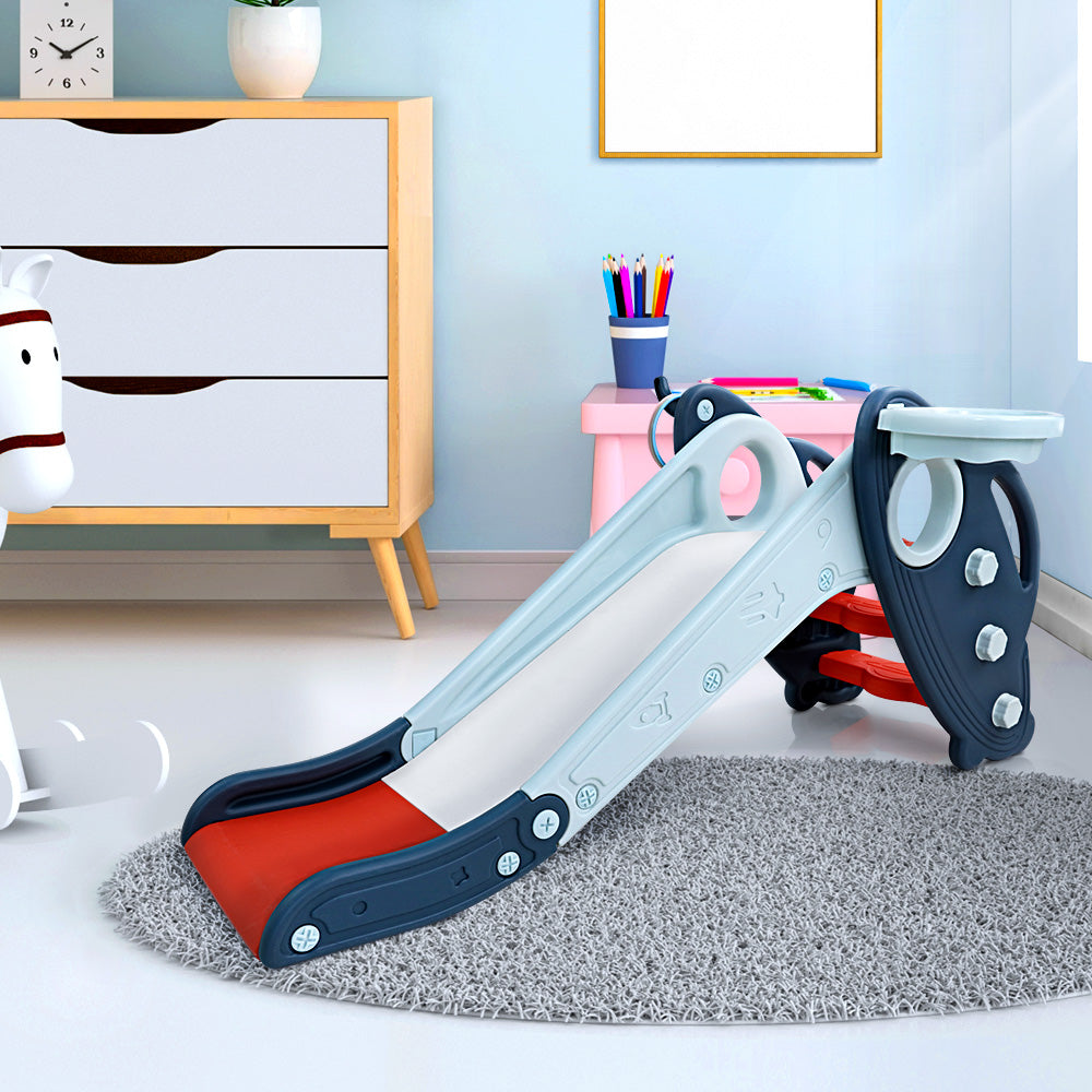 Keezi Kids Slide Set Basketball Hoop Rings Outdoor Playground Toys 110cm Blue - ShopFrenzy