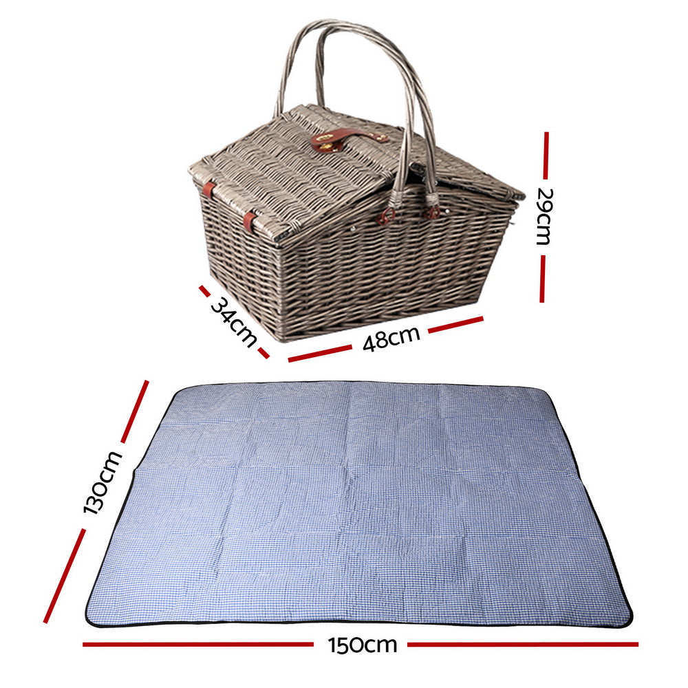 Alfresco 4 Person Picnic Basket Set Baskets Insulated Blanket Bag - ShopFrenzy