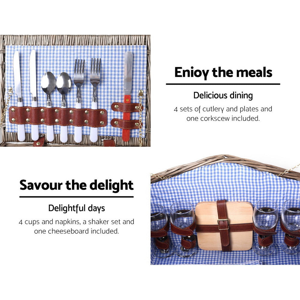 Alfresco 4 Person Picnic Basket Set Baskets Insulated Blanket Bag - ShopFrenzy