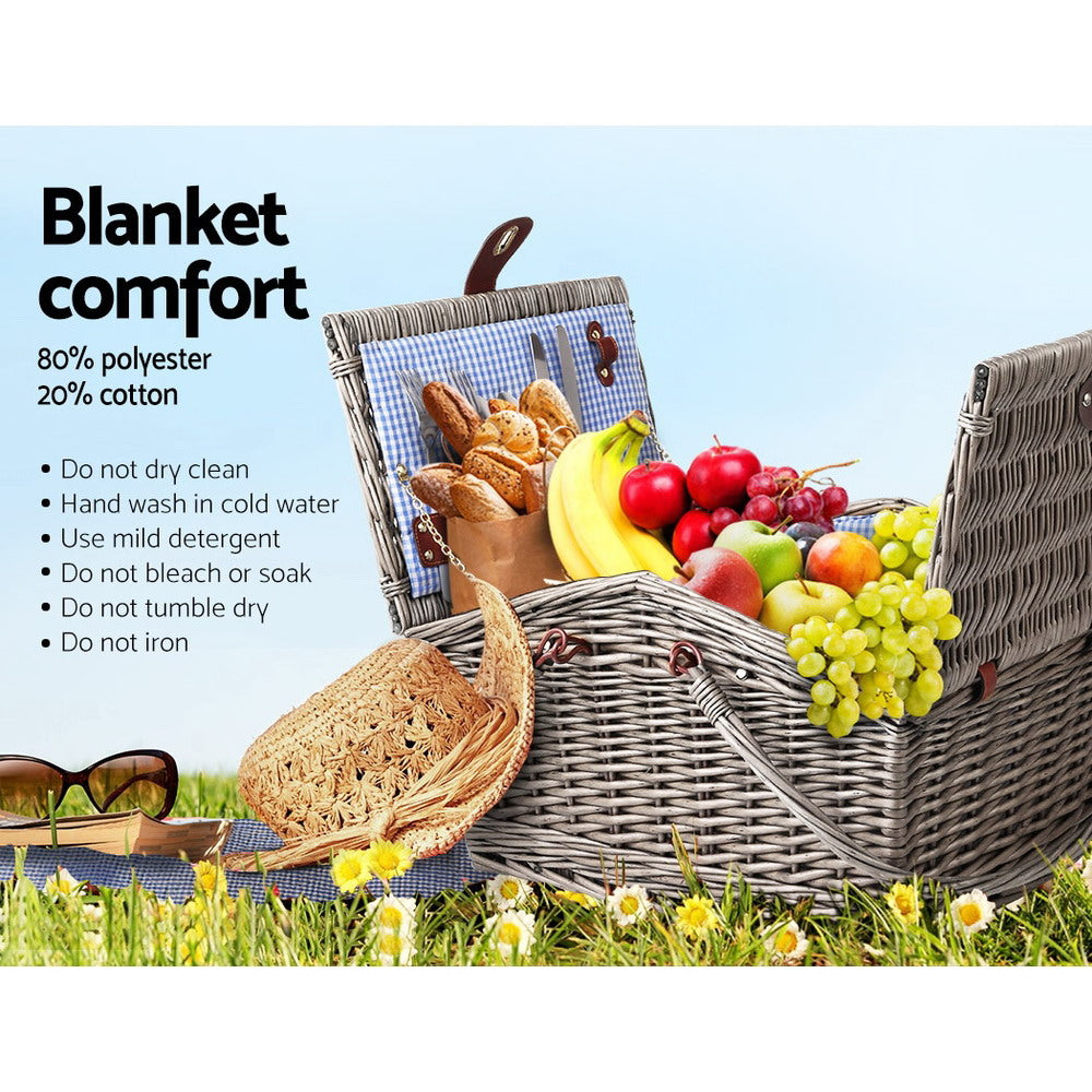 Alfresco 4 Person Picnic Basket Set Baskets Insulated Blanket Bag - ShopFrenzy