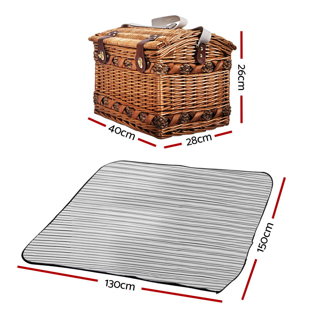 Alfresco 4 Person Picnic Basket Set Storage Blanket - ShopFrenzy