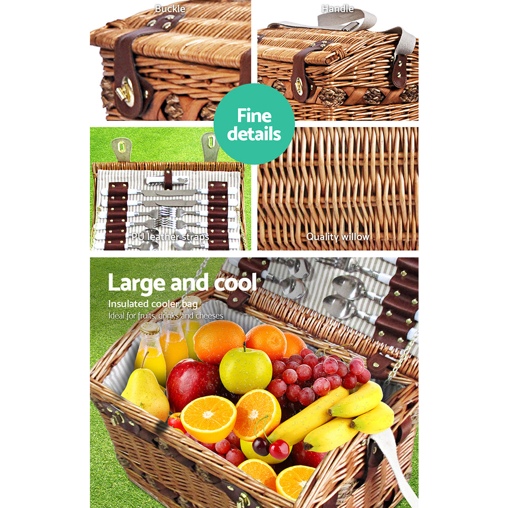 Alfresco 4 Person Picnic Basket Set Storage Blanket - ShopFrenzy