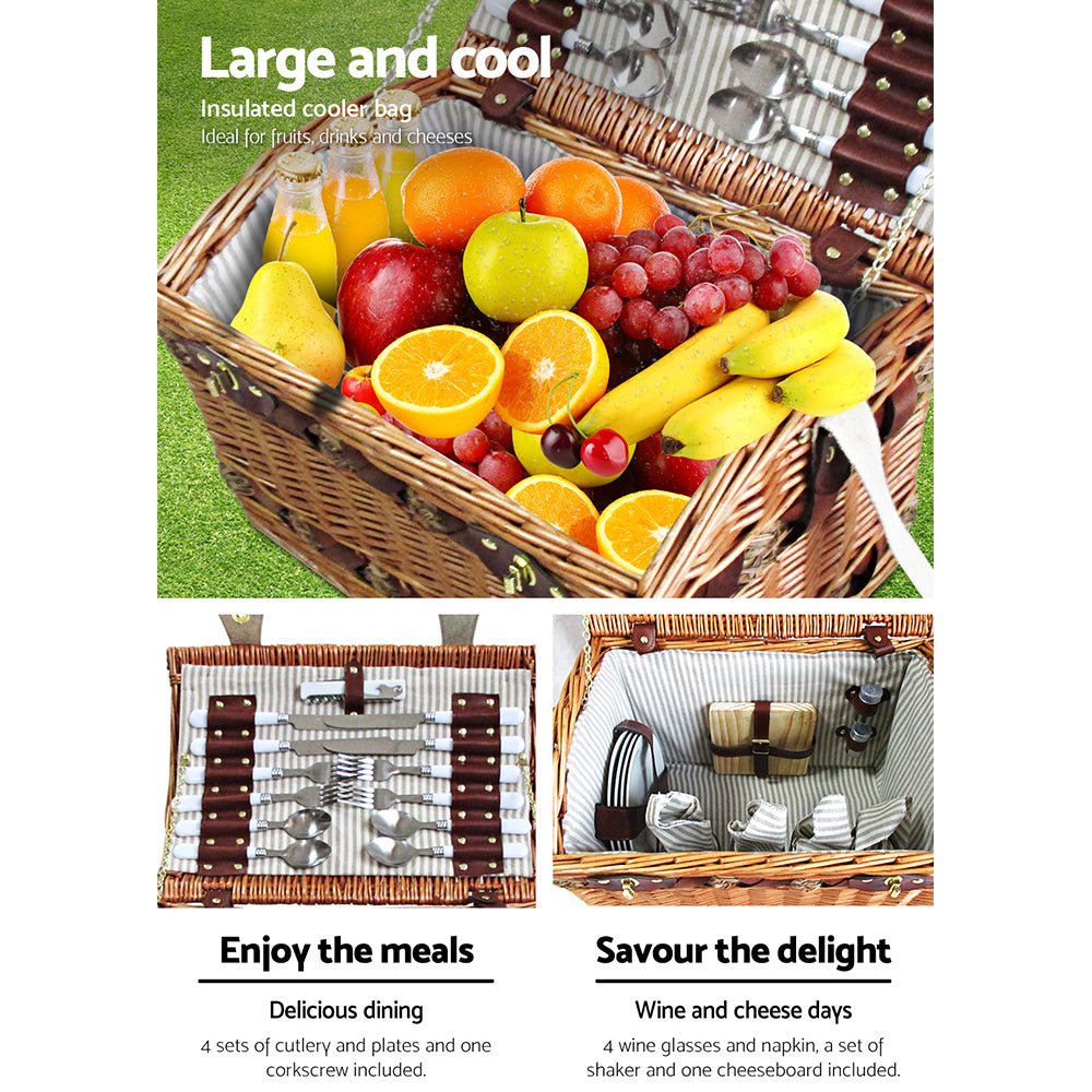 Alfresco 4 Person Picnic Basket Set Storage Blanket - ShopFrenzy