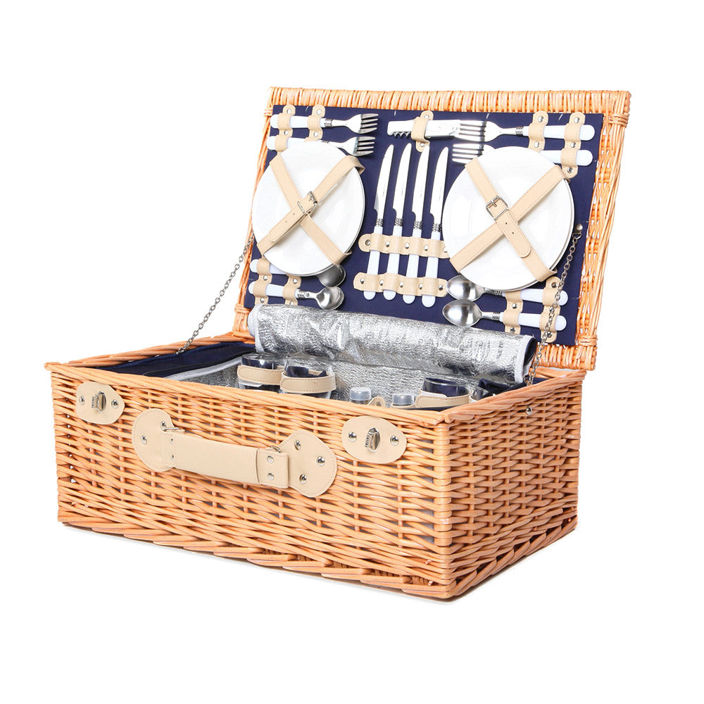 Alfresco 4 Person Picnic Basket Set Cooler Bag Insulated Blanket - ShopFrenzy