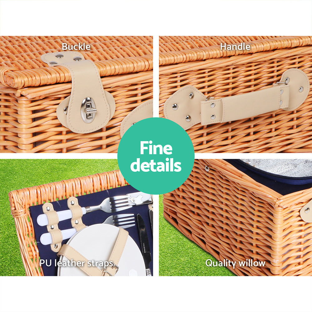 Alfresco 4 Person Picnic Basket Set Cooler Bag Insulated Blanket - ShopFrenzy
