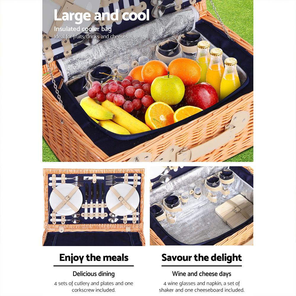 Alfresco 4 Person Picnic Basket Set Cooler Bag Insulated Blanket - ShopFrenzy