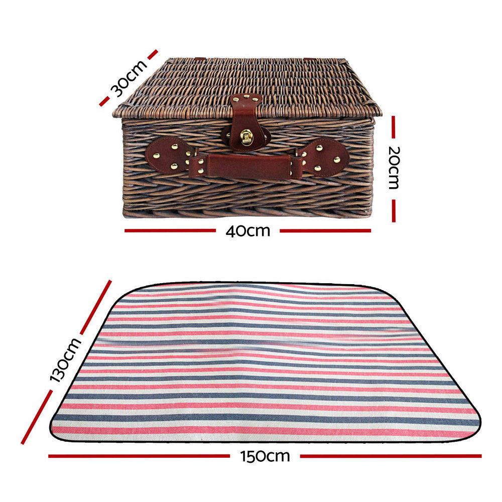Alfresco 4 Person Picnic Basket Set Insulated Blanket Bag - ShopFrenzy