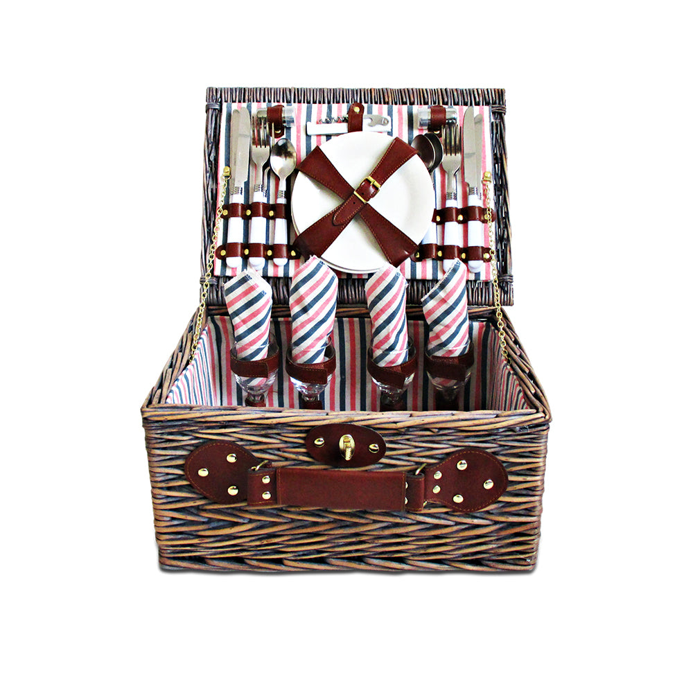 Alfresco 4 Person Picnic Basket Set Insulated Blanket Bag - ShopFrenzy