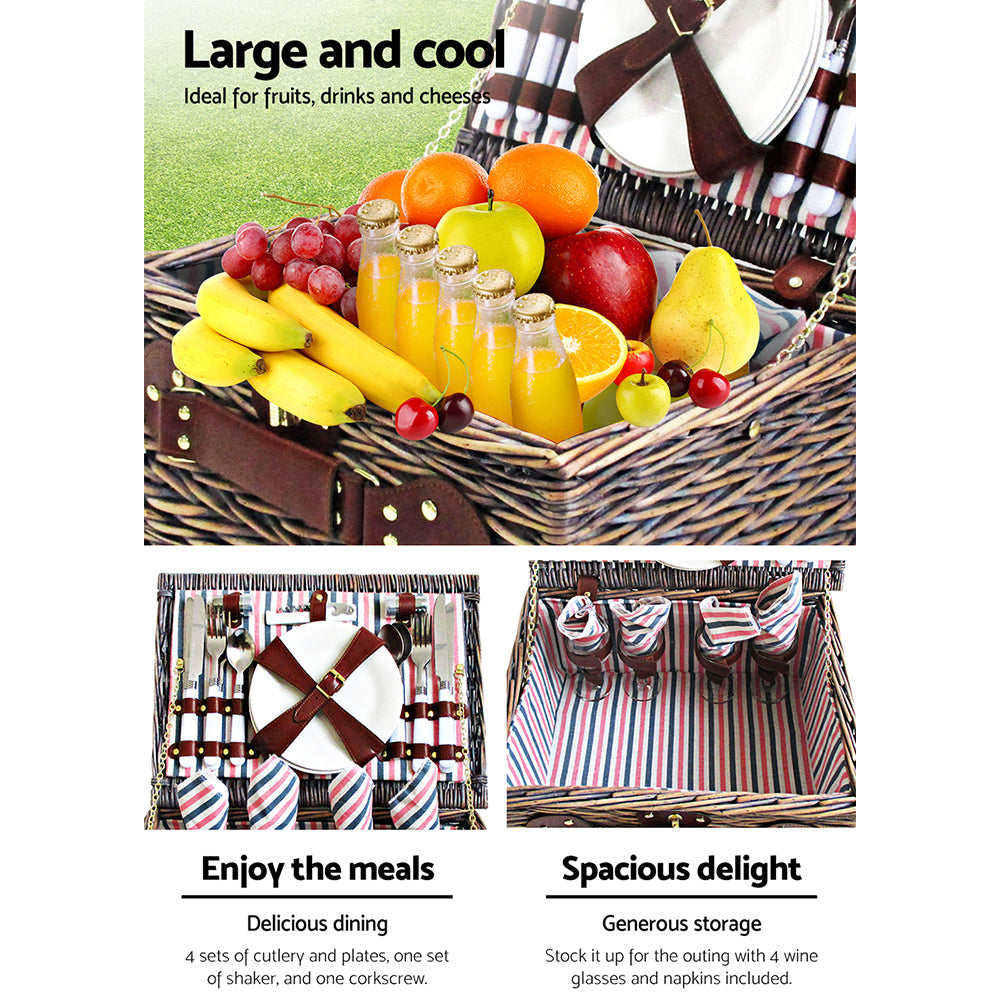 Alfresco 4 Person Picnic Basket Set Insulated Blanket Bag - ShopFrenzy