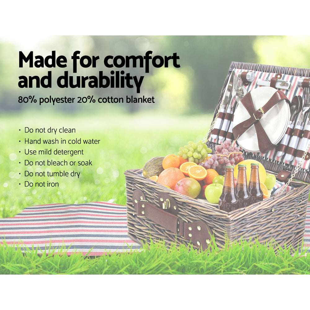 Alfresco 4 Person Picnic Basket Set Insulated Blanket Bag - ShopFrenzy
