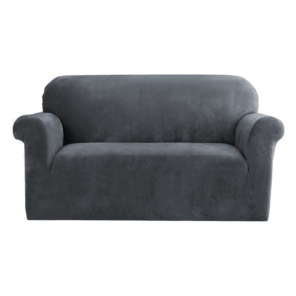 Artiss Sofa Cover Couch Covers 2 Seater Velvet Grey - ShopFrenzy