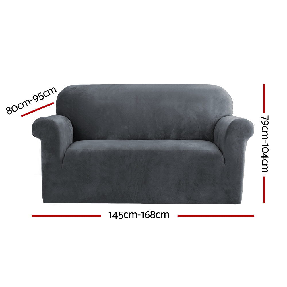 Artiss Sofa Cover Couch Covers 2 Seater Velvet Grey - ShopFrenzy
