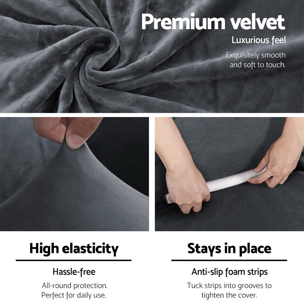 Artiss Sofa Cover Couch Covers 2 Seater Velvet Grey - ShopFrenzy