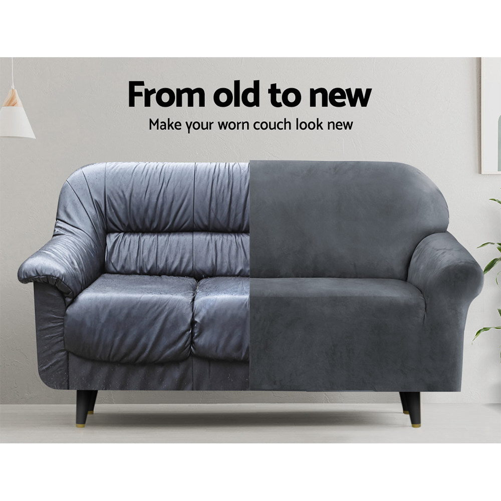 Artiss Sofa Cover Couch Covers 2 Seater Velvet Grey - ShopFrenzy