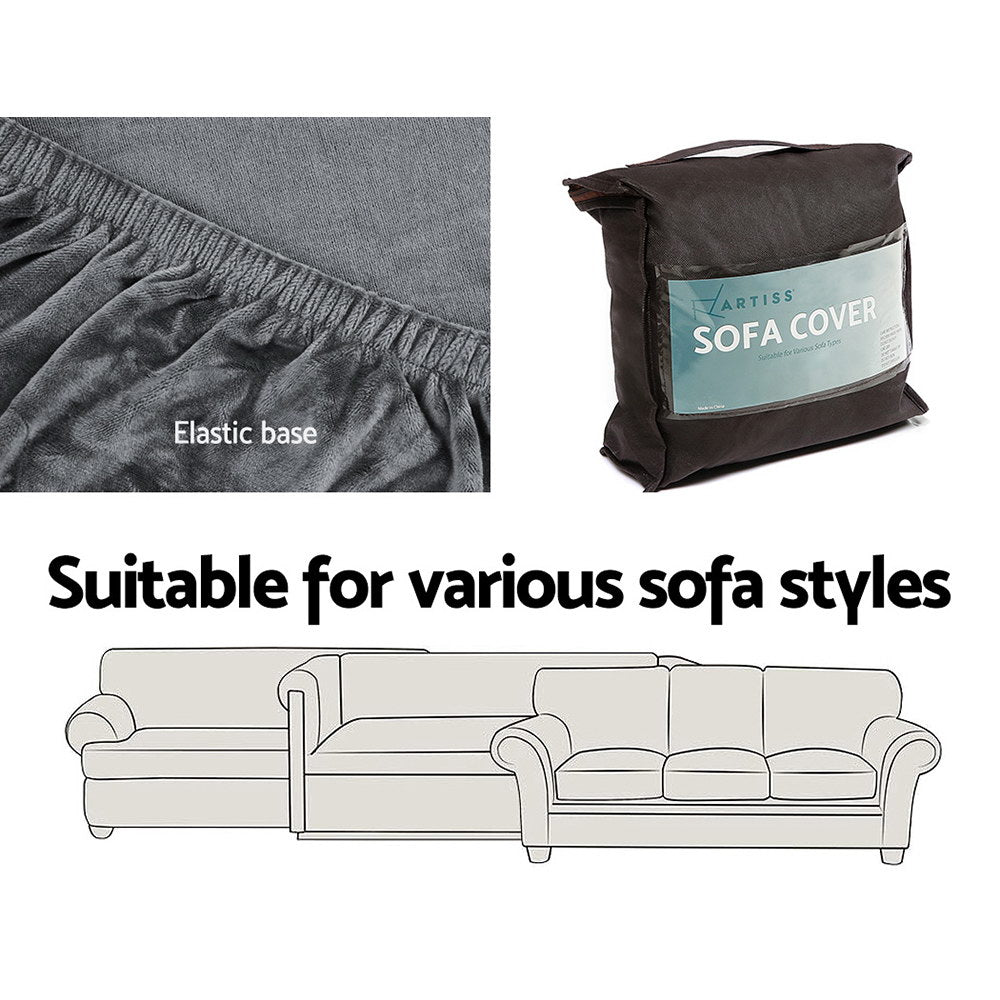 Artiss Sofa Cover Couch Covers 2 Seater Velvet Grey - ShopFrenzy