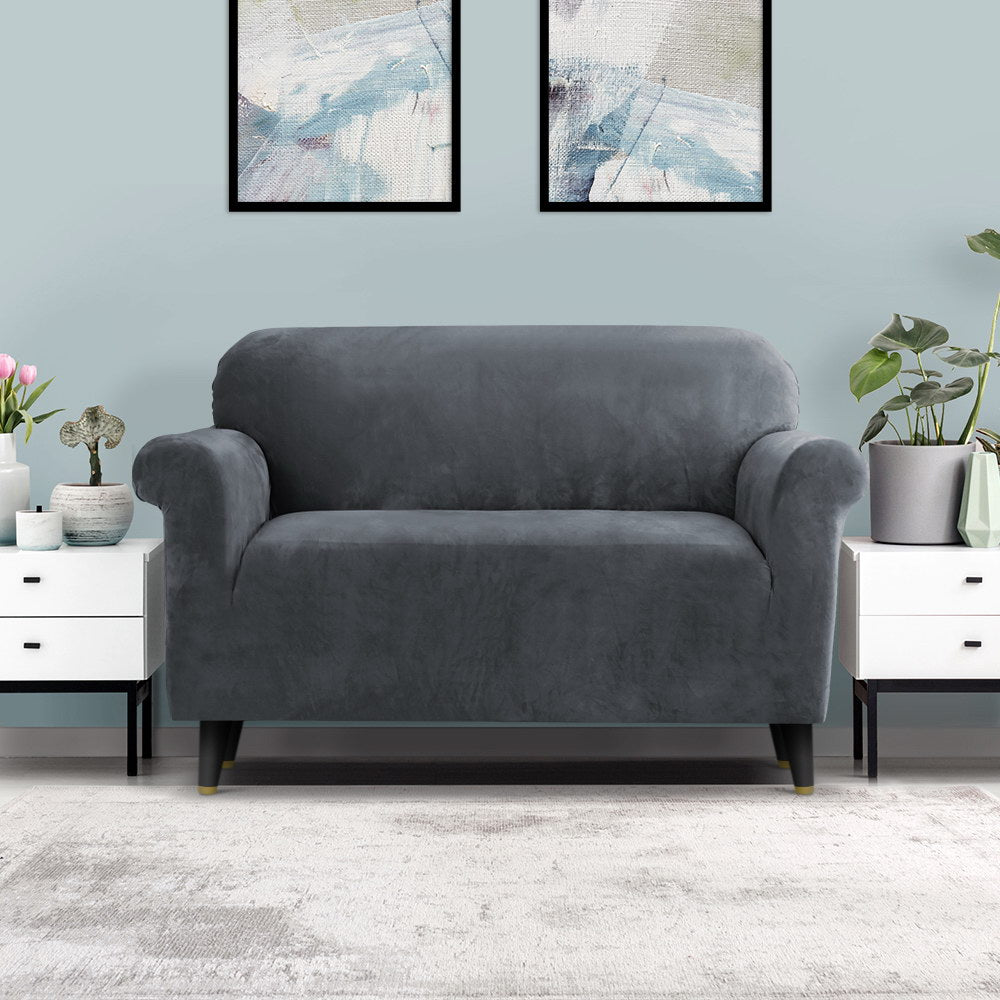 Artiss Sofa Cover Couch Covers 2 Seater Velvet Grey - ShopFrenzy