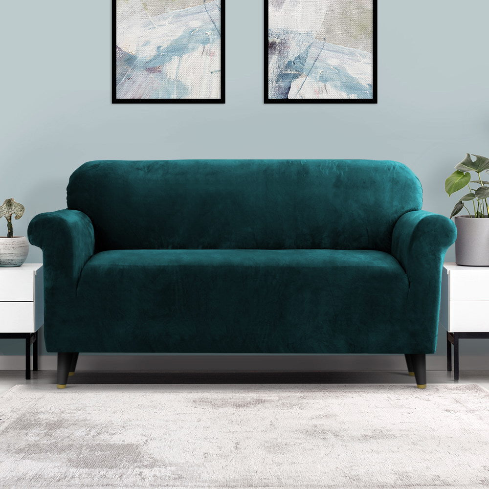 Artiss Sofa Cover Couch Covers 3 Seater Velvet Agate Green - ShopFrenzy