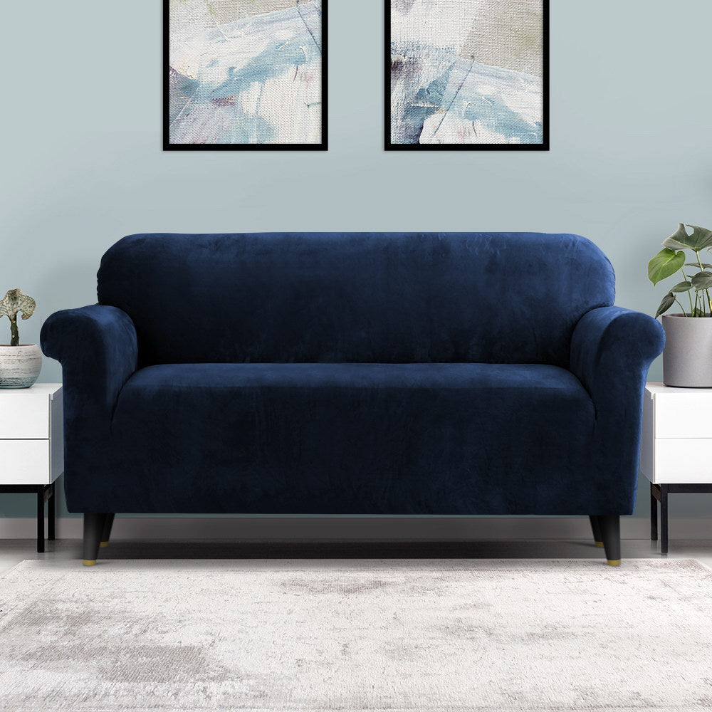 Artiss Sofa Cover Couch Covers 3 Seater Velvet Sapphire - ShopFrenzy