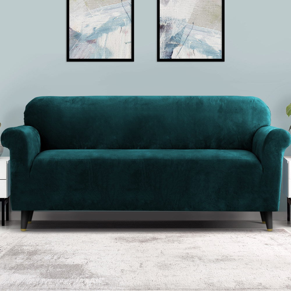 Artiss Sofa Cover Couch Covers 4 Seater Velvet Agate Green - ShopFrenzy