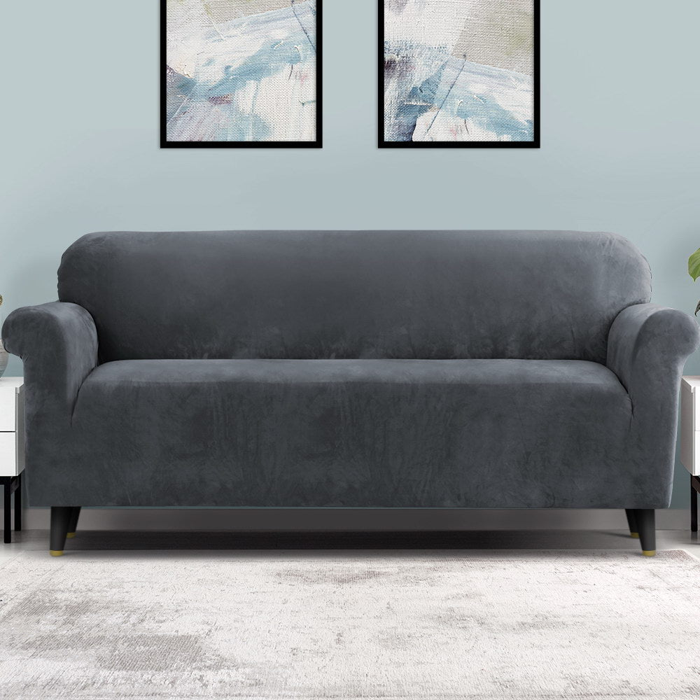Artiss Sofa Cover Couch Covers 4 Seater Velvet Grey - ShopFrenzy