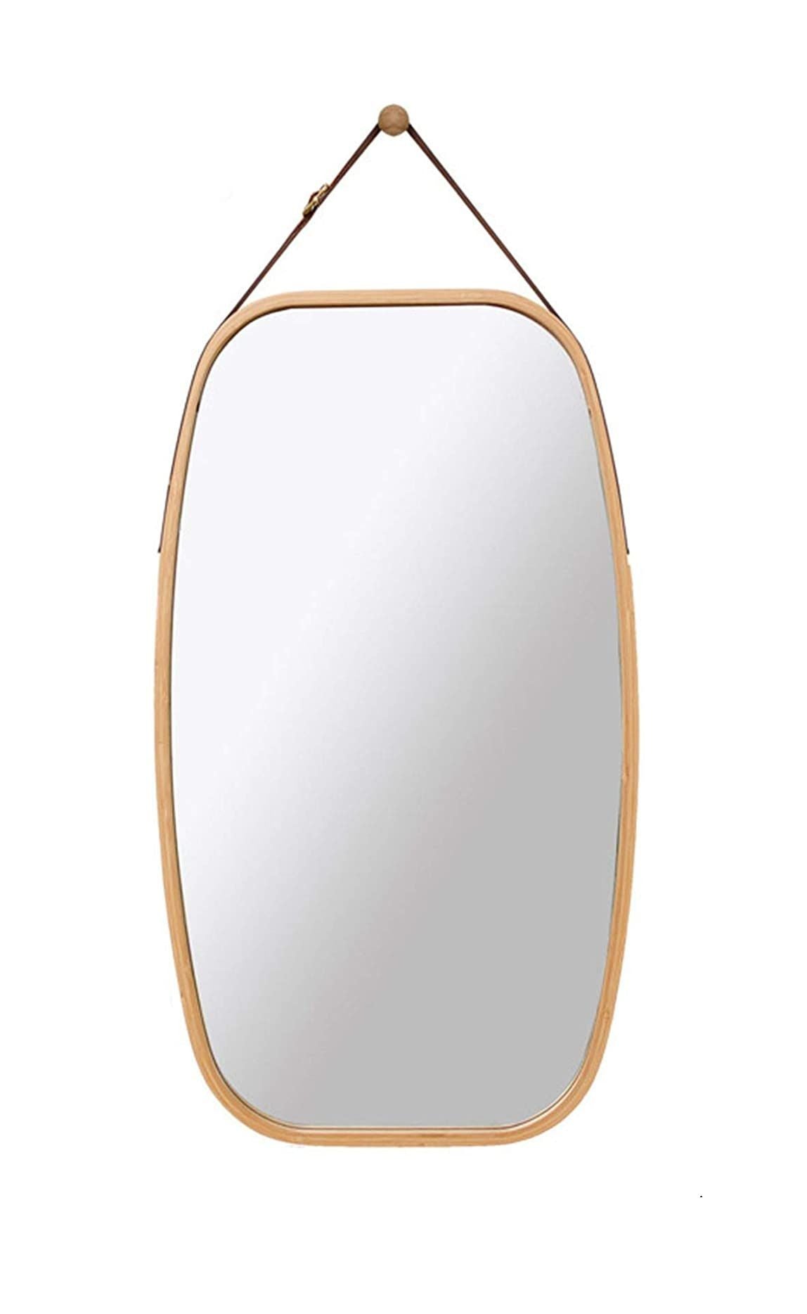 Hanging Full Length Wall Mirror - Solid Bamboo Frame and Adjustable Leather Strap for Bathroom and Bedroom - ShopFrenzy