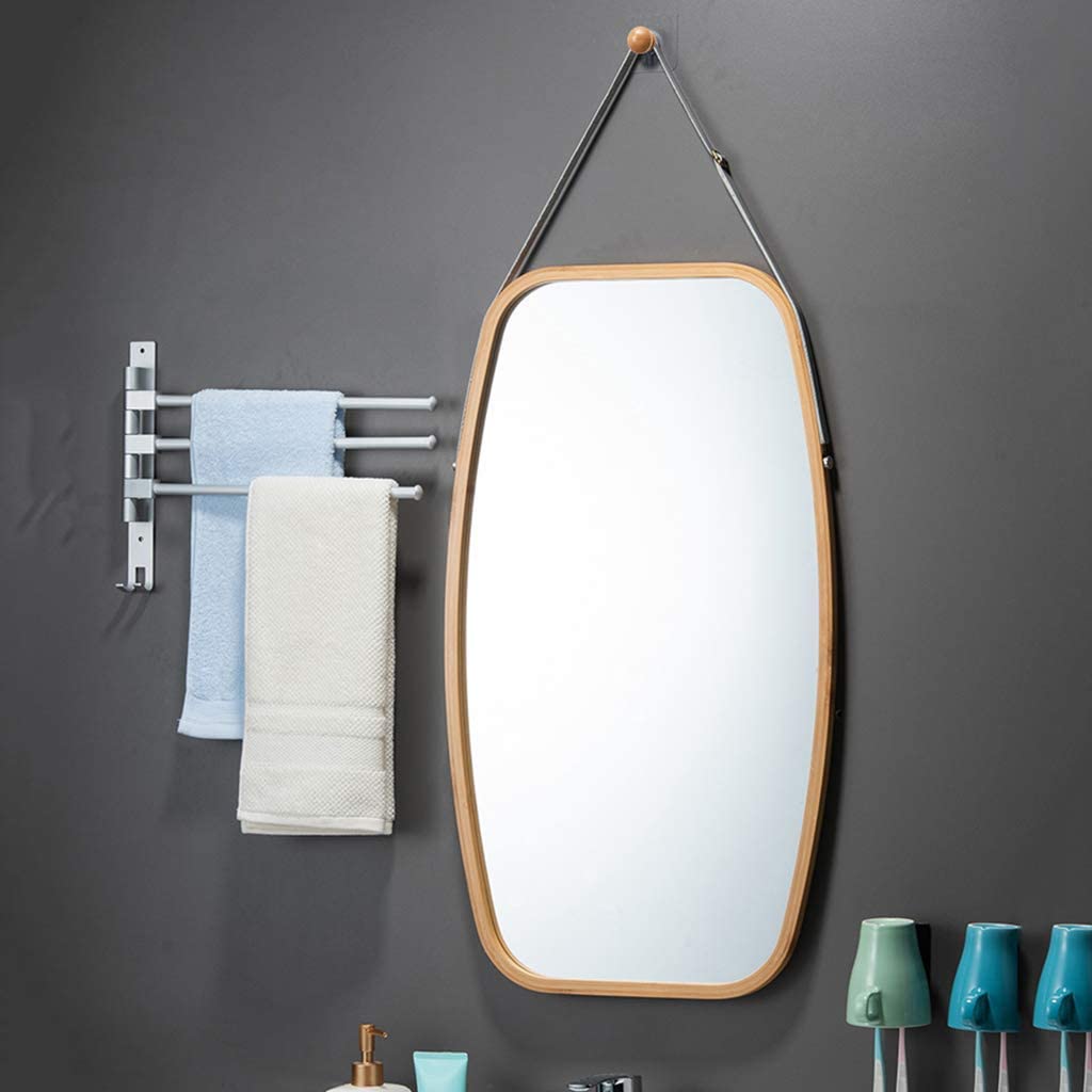 Hanging Full Length Wall Mirror - Solid Bamboo Frame and Adjustable Leather Strap for Bathroom and Bedroom - ShopFrenzy