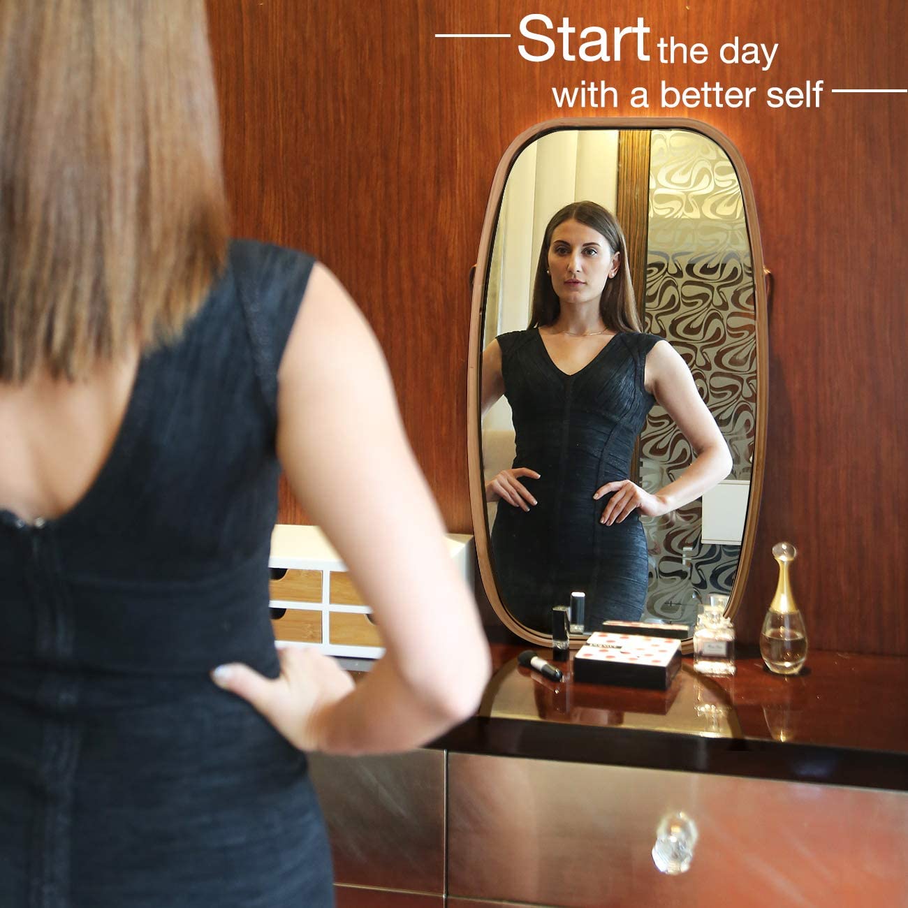 Hanging Full Length Wall Mirror - Solid Bamboo Frame and Adjustable Leather Strap for Bathroom and Bedroom - ShopFrenzy