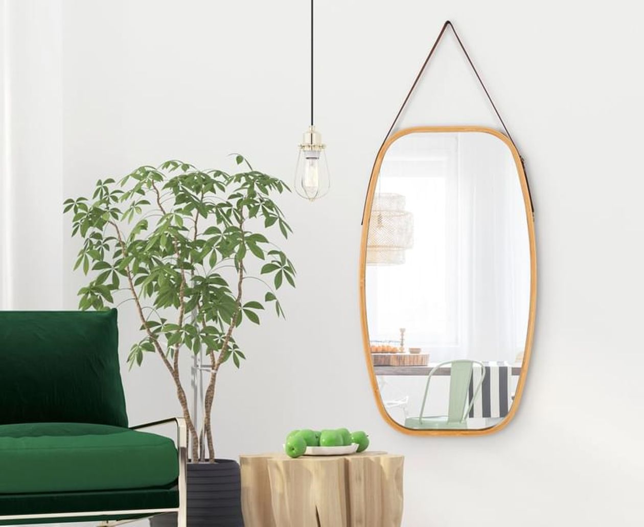 Hanging Full Length Wall Mirror - Solid Bamboo Frame and Adjustable Leather Strap for Bathroom and Bedroom - ShopFrenzy