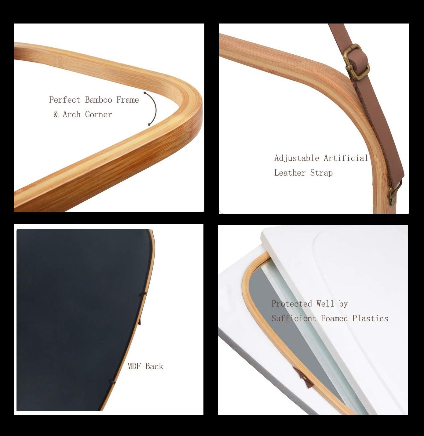 Hanging Full Length Wall Mirror - Solid Bamboo Frame and Adjustable Leather Strap for Bathroom and Bedroom - ShopFrenzy