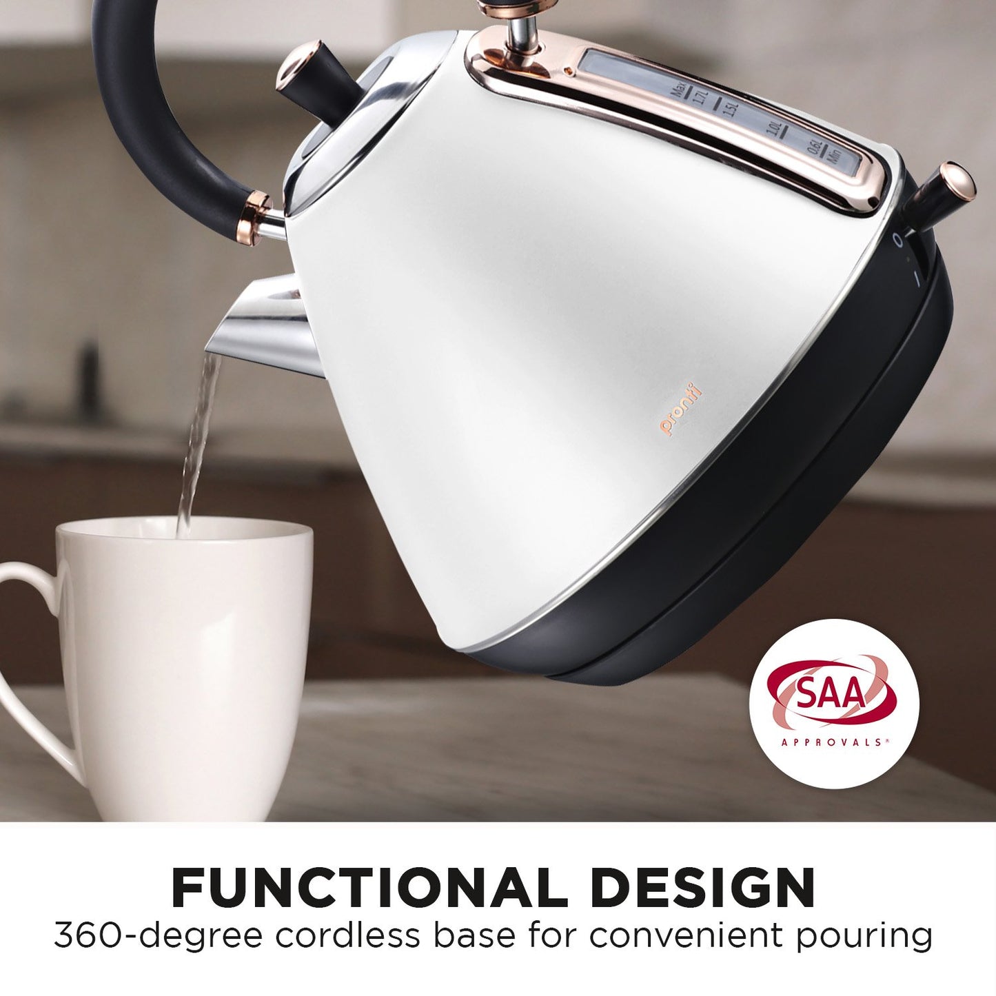Pronti Rose Trim Collection Toaster & Kettle Bundle - White - ShopFrenzy