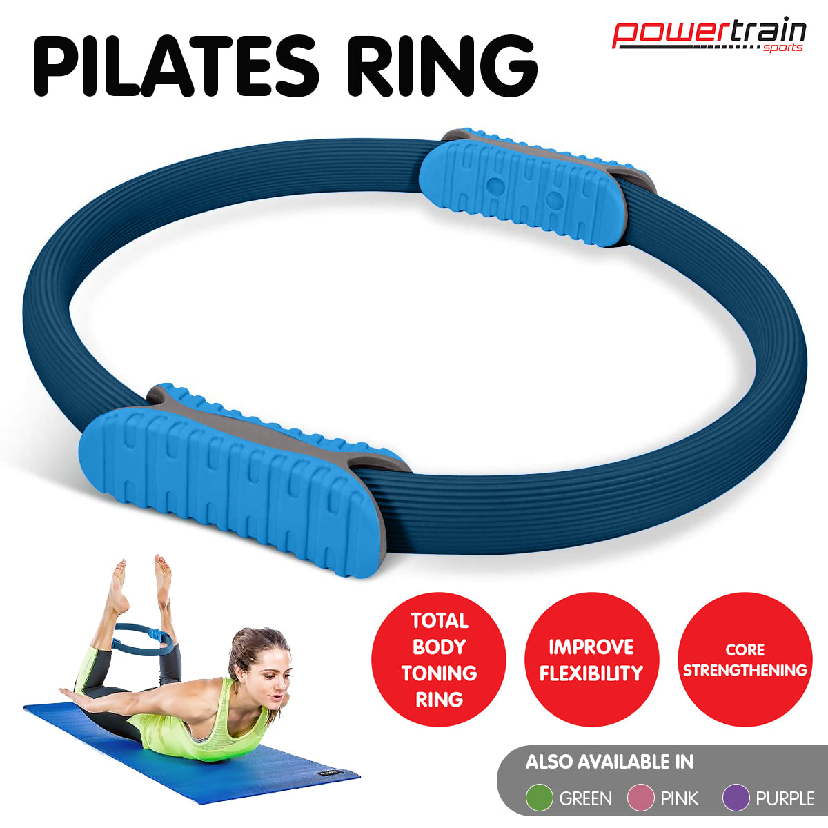 Powertrain Pilates Ring Band Yoga Home Workout Exercise Band Blue - ShopFrenzy