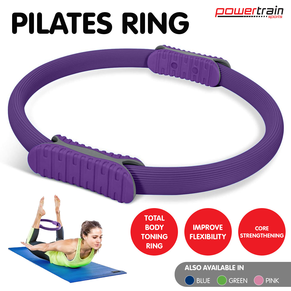 Powertrain Pilates Ring Band Yoga Home Workout Exercise Band Purple - ShopFrenzy