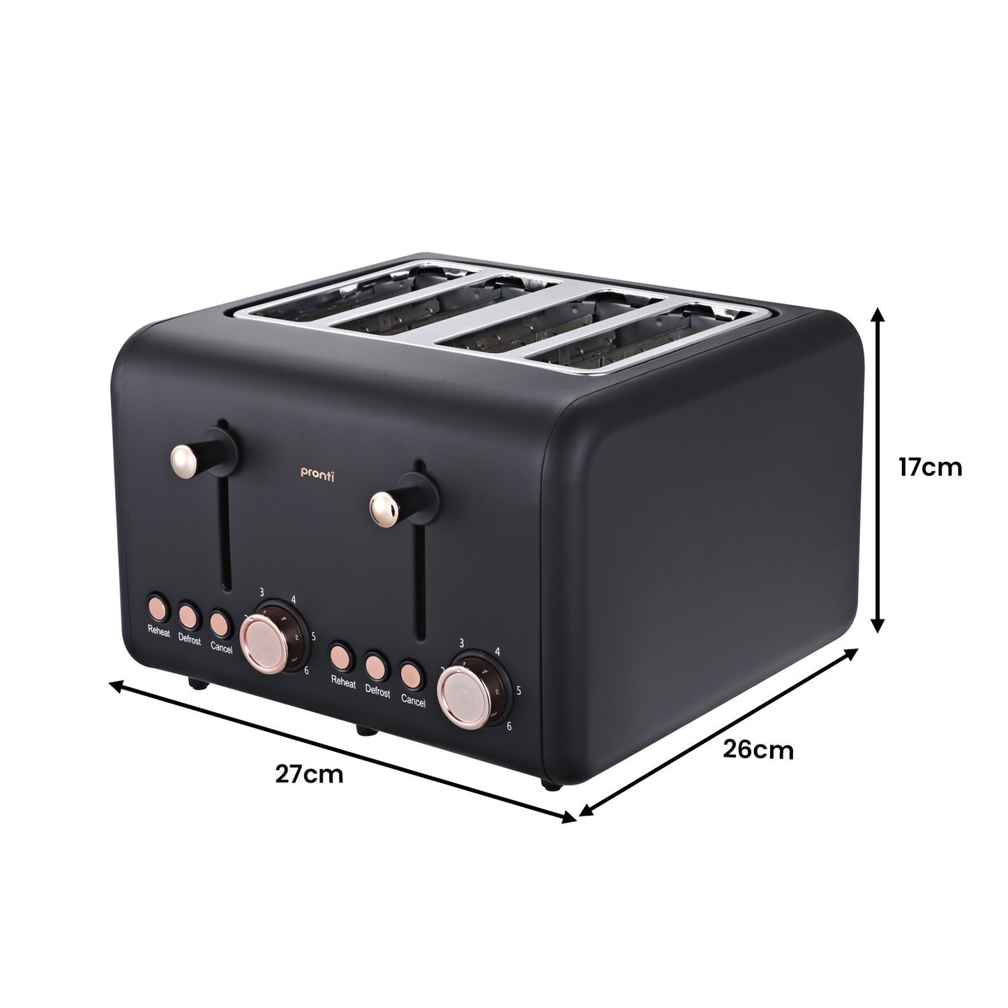 Pronti 4 Slice Toaster Rose Trim Collection - Black - ShopFrenzy