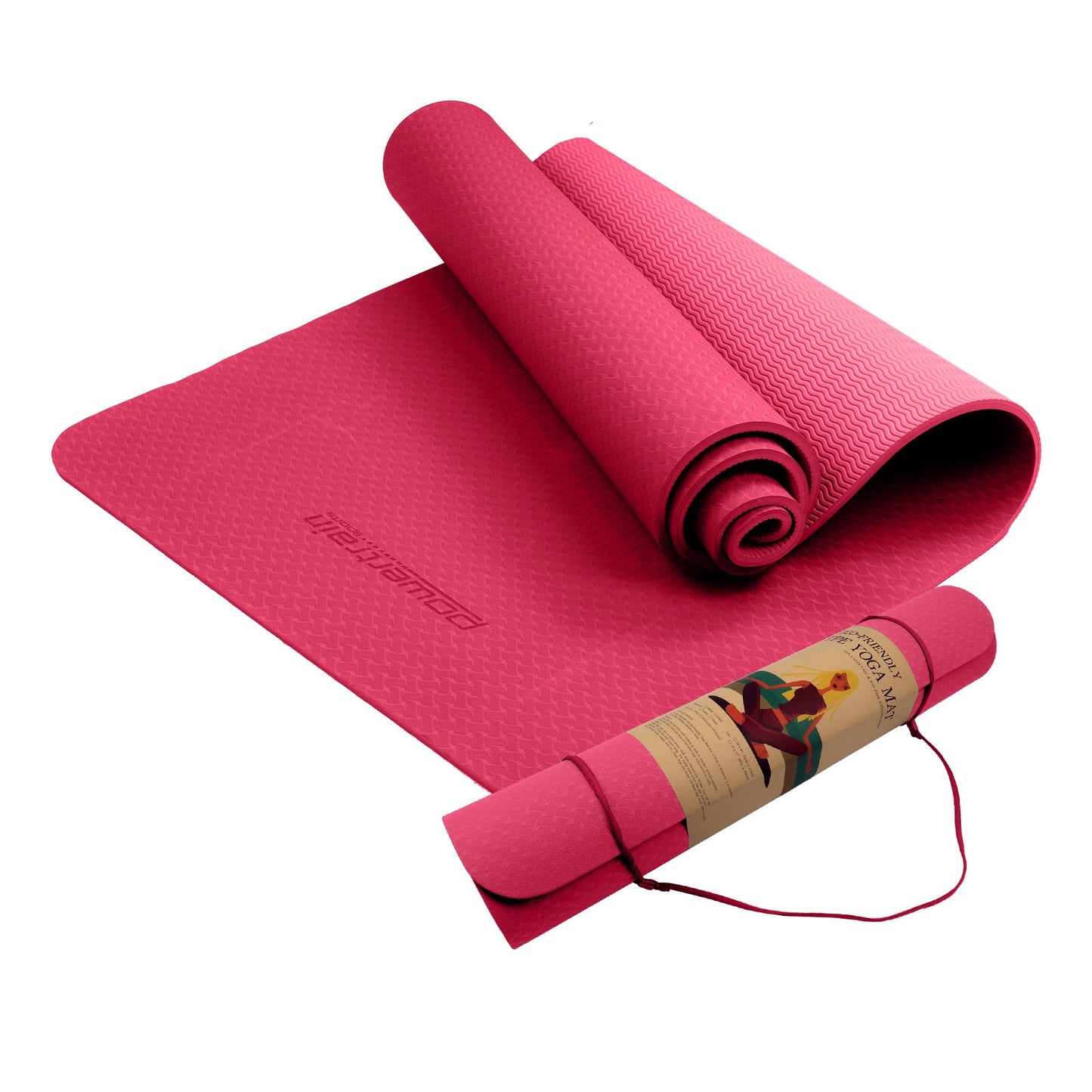Powertrain Eco-friendly Dual Layer 6mm Yoga Mat | Pink | Non-slip Surface And Carry Strap For Ultimate Comfort And Portability - ShopFrenzy