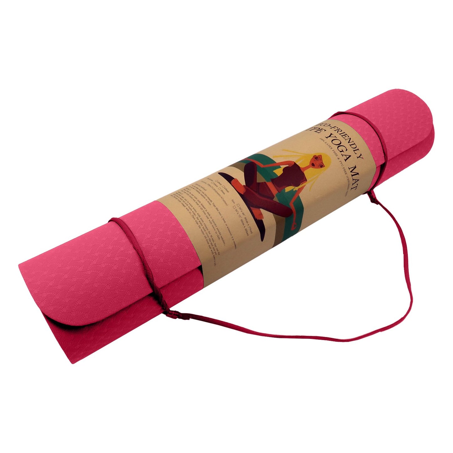 Powertrain Eco-friendly Dual Layer 6mm Yoga Mat | Pink | Non-slip Surface And Carry Strap For Ultimate Comfort And Portability - ShopFrenzy