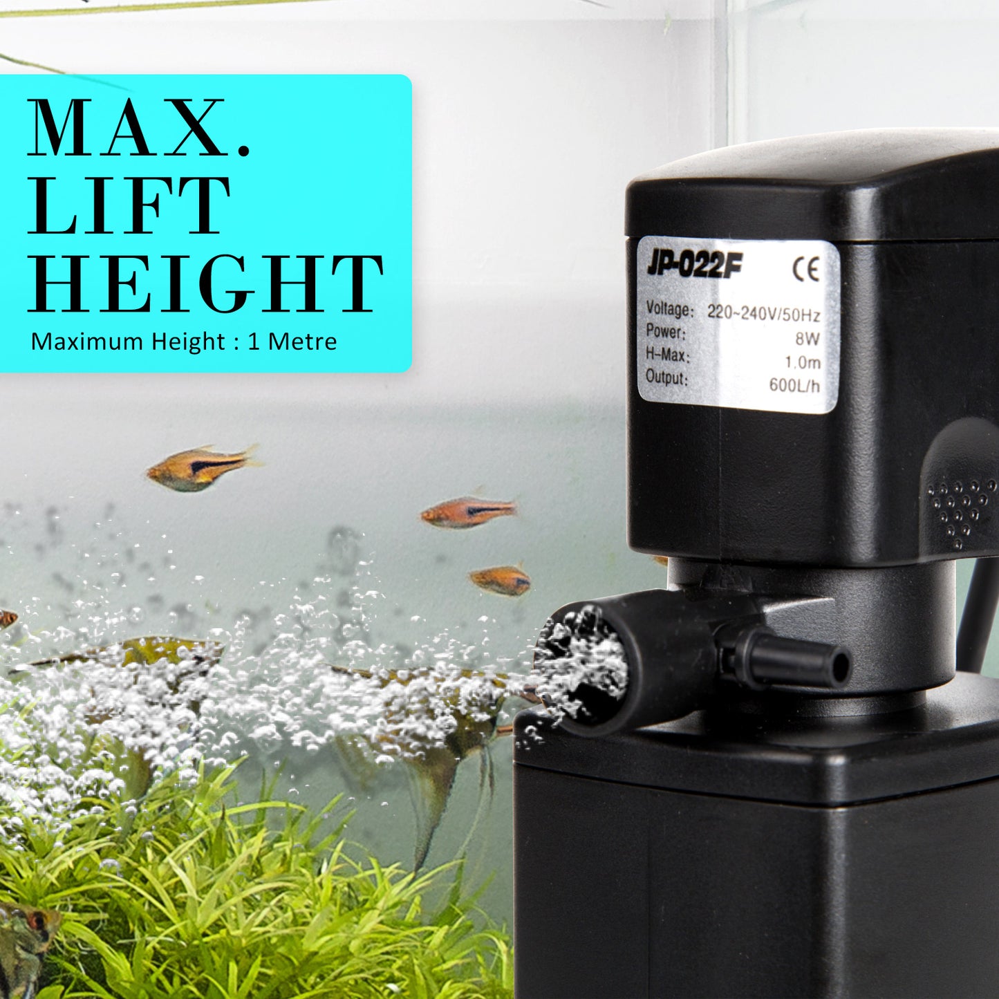 Aquarium Submersible Filter Pond Pump 600L/H 8W 1m - ShopFrenzy