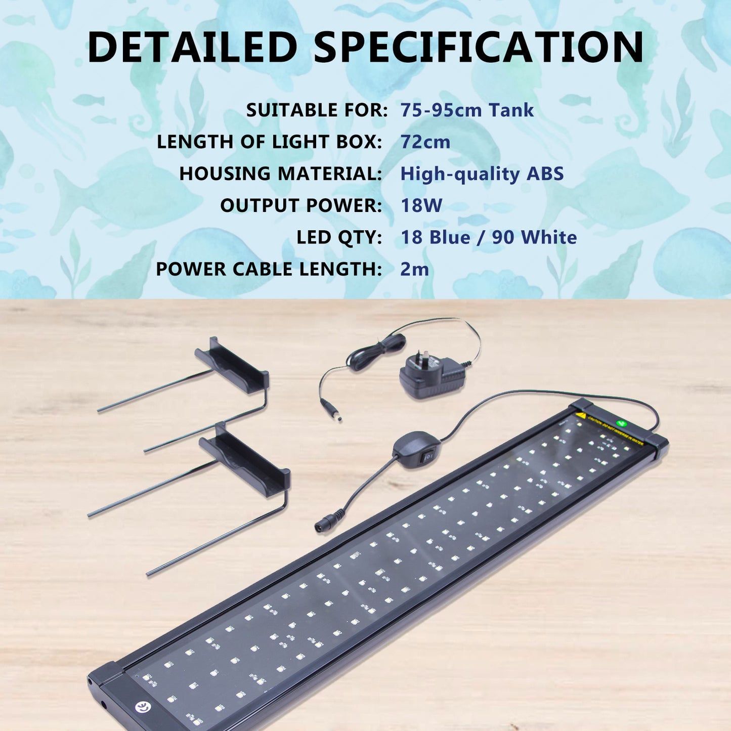 18W Aquarium Blue White LED Light for Tank 75-95cm - ShopFrenzy