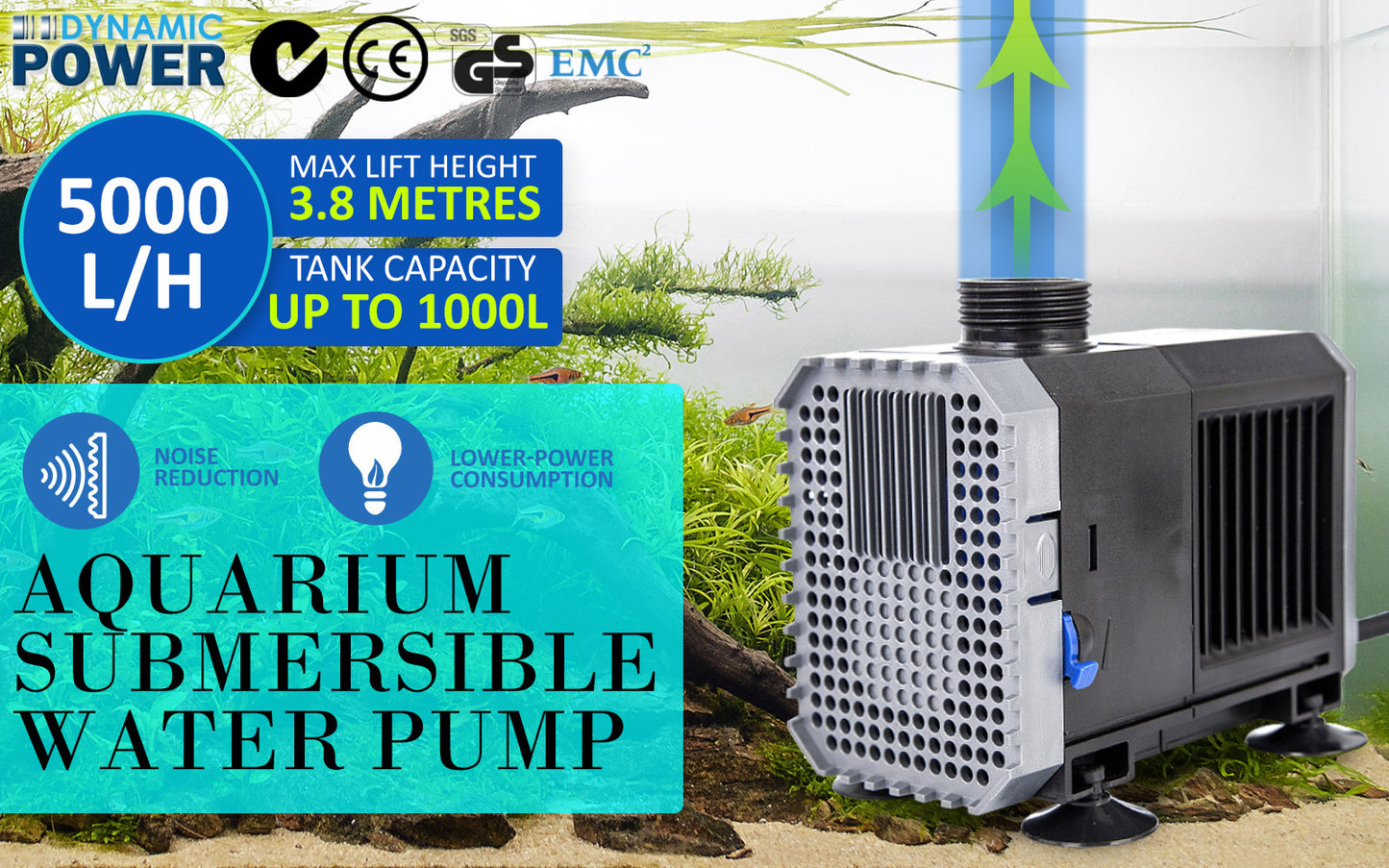 Aquarium Submersible Pond Water Pump 5000L/H 80W 3.8m - ShopFrenzy