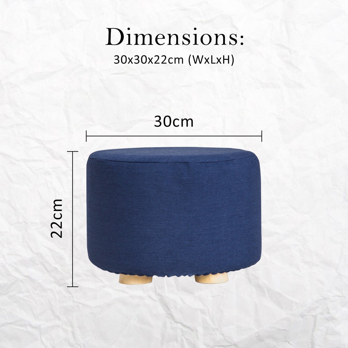 Fabric Ottoman Round Wooden Leg Foot Stool - DARK BLUE - ShopFrenzy