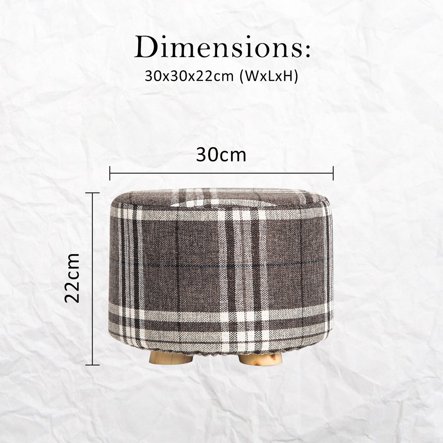 2X Fabric Ottoman Round Wooden Leg Foot Stool - LATTICE - ShopFrenzy