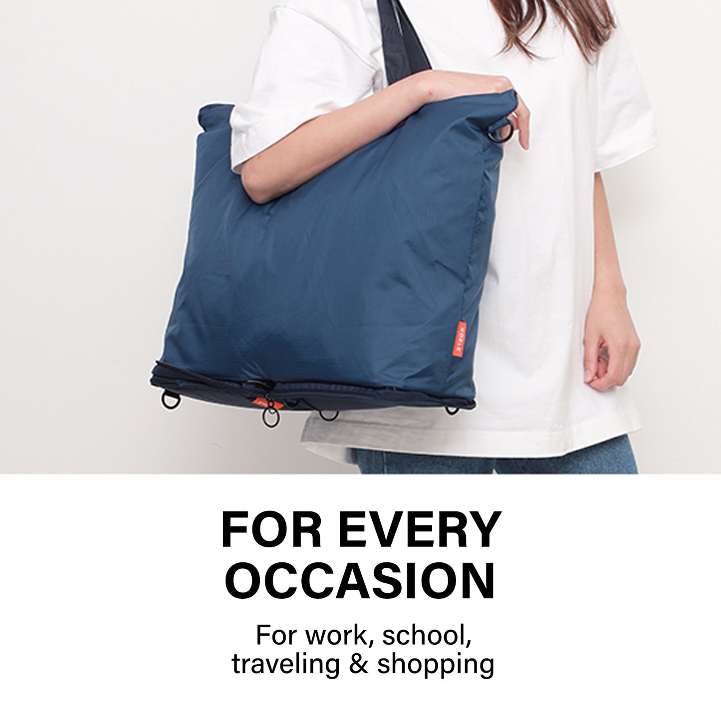 Shopper Bag Tote Bag Foldable Travel Laptop Grocery Nylon KO-DUAL NAVY - ShopFrenzy