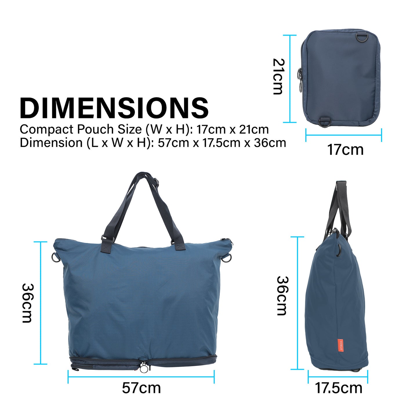 Shopper Bag Tote Bag Foldable Travel Laptop Grocery Nylon KO-DUAL NAVY - ShopFrenzy