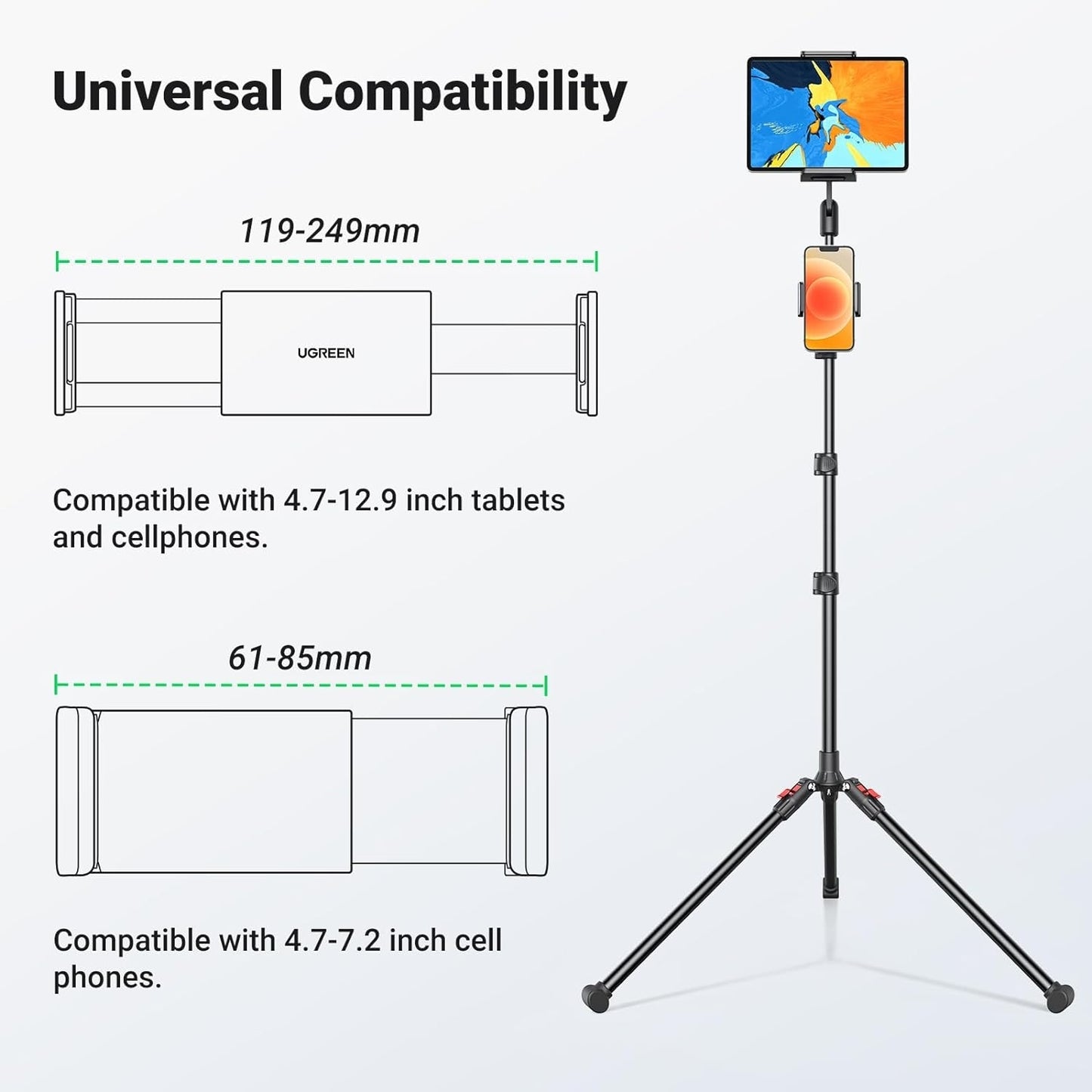 UGREEN 15647 2-in-1 Tablet (Max 12.9 inch) + Phone (Max 7.2 inch) Tripod Stand - ShopFrenzy