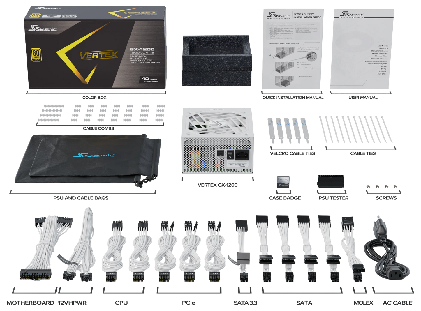 Seasonic VERTEX GX-1200 White 1200W ATX 3.0 Gold Modular PSU - ShopFrenzy